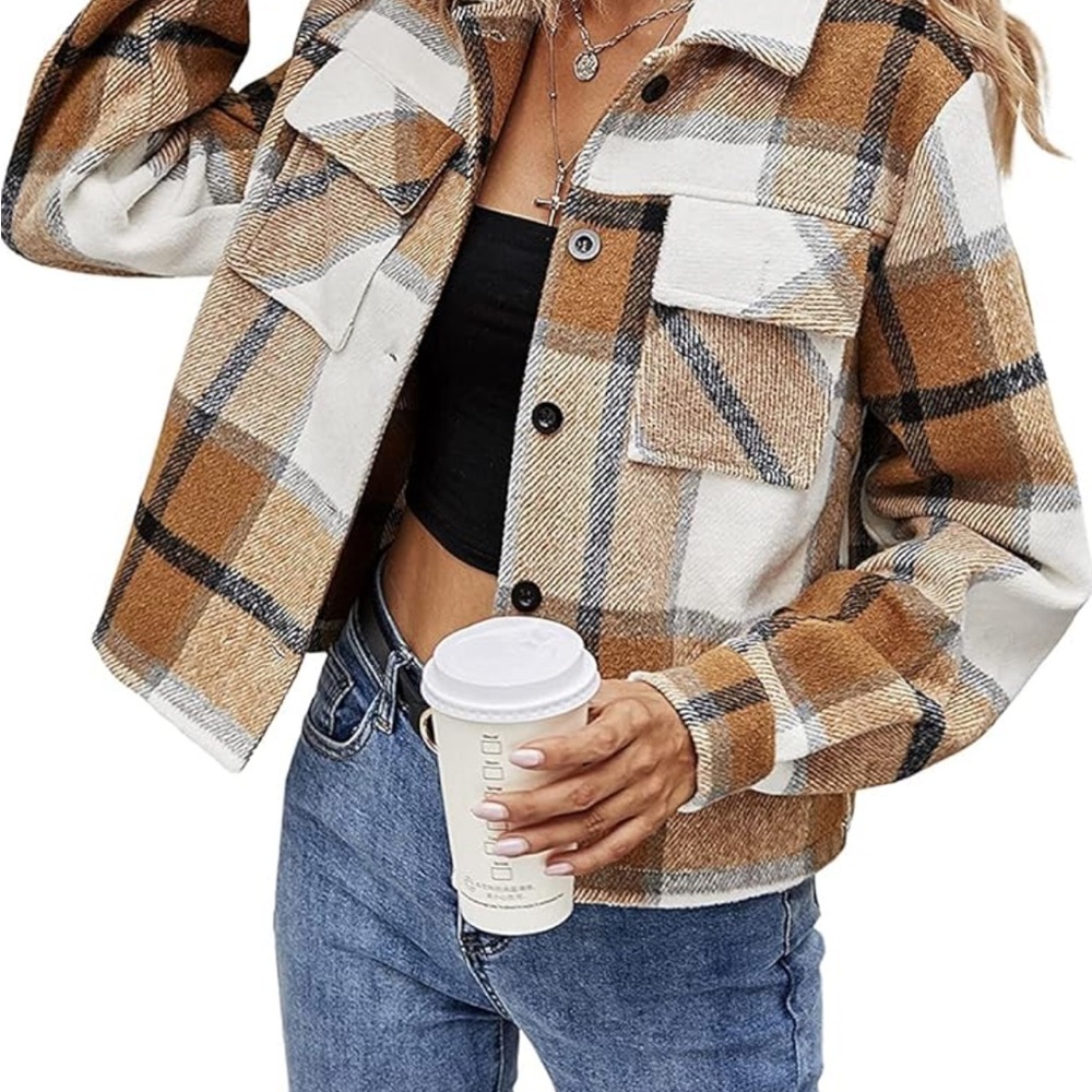 Plaid Cropped Button-Up Jacket